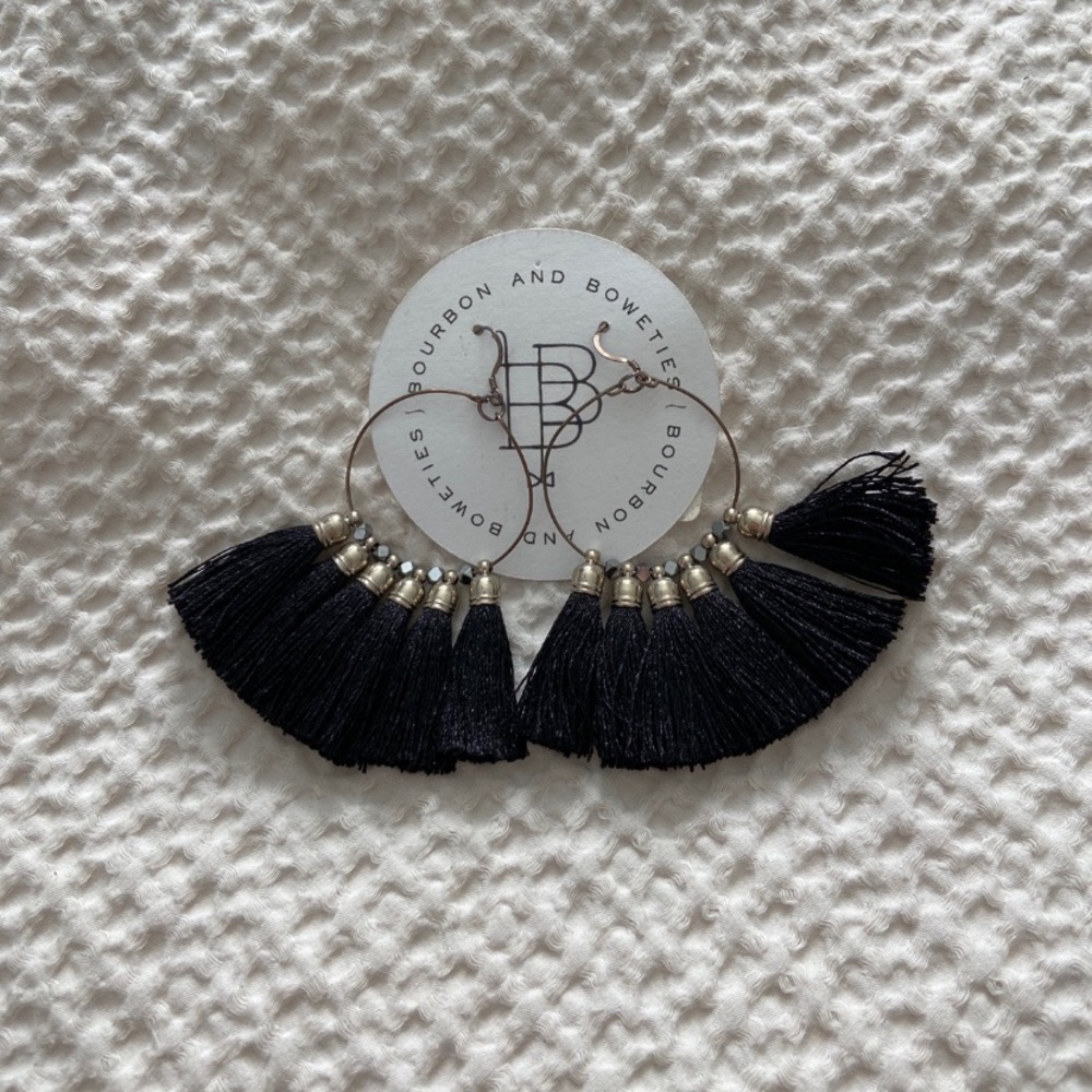 Bourbon and Bowties Black Fringe Earrings